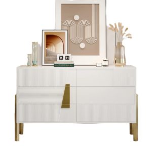 55"W Modern White 6 Drawer Dresser Fluted Chest Storage Cabinet