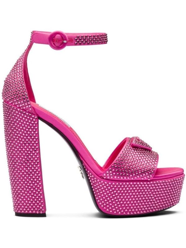 Prada Pink Satin Crystal Embellished Platform Ankle Strap Sandals Size 39 –  Qavaa Marketplace